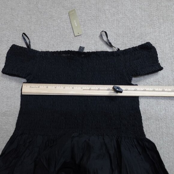 J.Crew Dress Black Large Smocked Off the Shoulder Beach NEW - Picture 8 of 13
